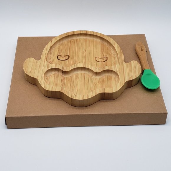 Baby K NIB Bamboo Divided Sheep Plate with Suction & Green Spoon Set - 6 Months - Picture 5 of 16